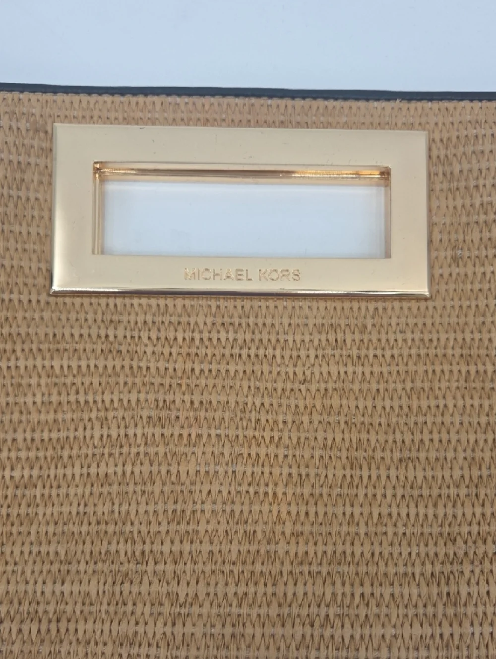 Michael Kors Tan Woven Clutch with Gold Handle Detail